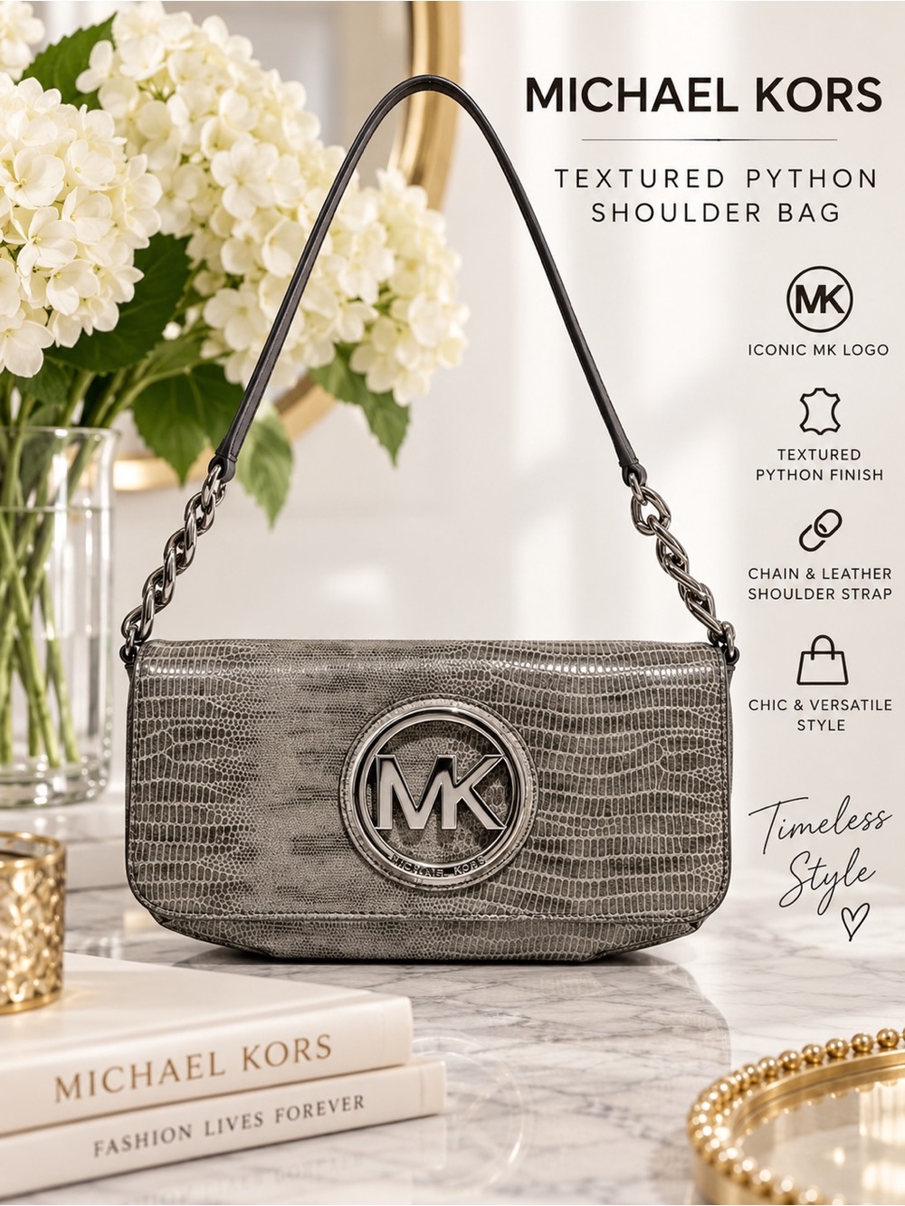 Michael Kors Textured Gray Python Shoulder Bag
